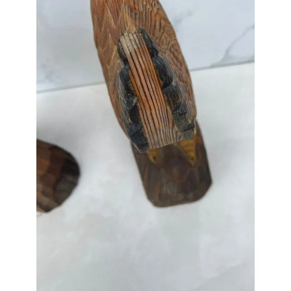 Decoration Antique Two Wooden Carved Rooster Brown Sz 10"x7" - Picture 10 of 11